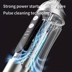 Pulse cleaning technology device with text on a black background