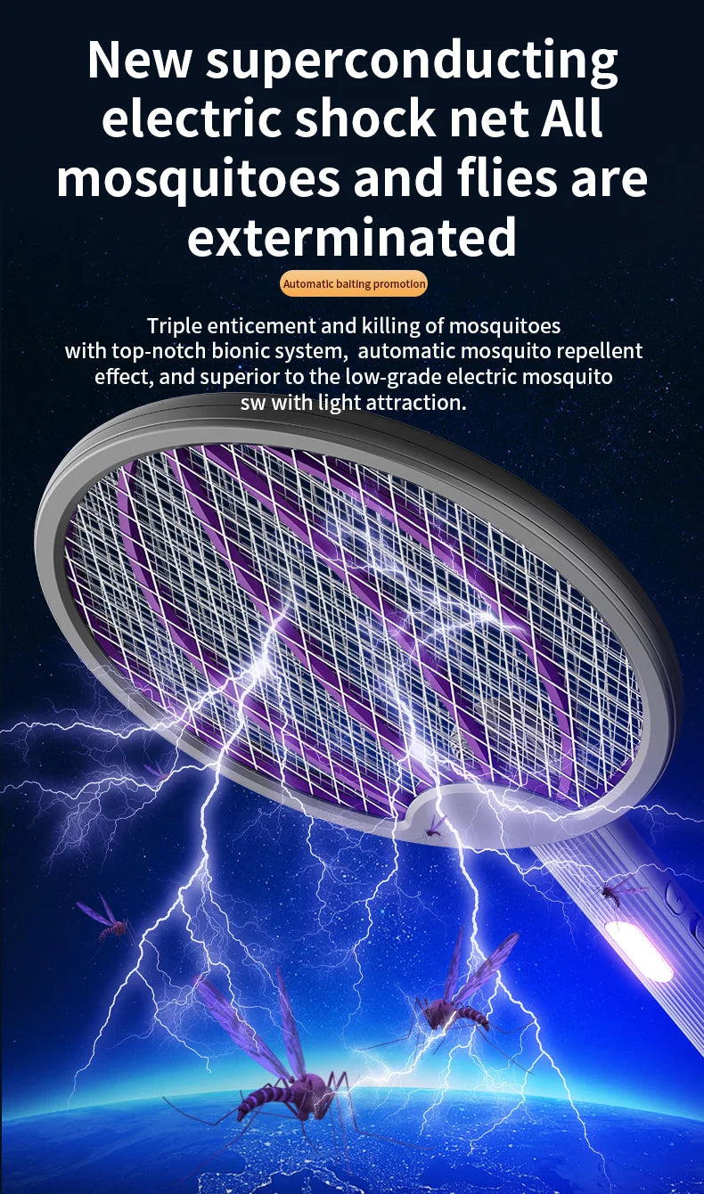 Foldable Electric Mosquito Swatter 3-in-1 Electric Mosquito Killer Anti-mosquito Lamp Rechargeable Wall-Mounted Mosquito Swatter