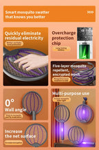 Foldable Electric Mosquito Swatter 3-in-1 Electric Mosquito Killer Anti-mosquito Lamp Rechargeable Wall-Mounted Mosquito Swatter