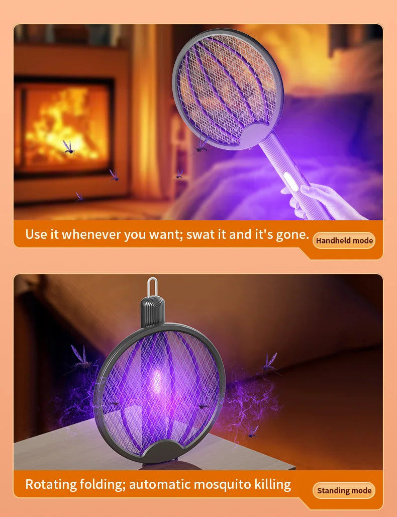 Foldable Electric Mosquito Swatter 3-in-1 Electric Mosquito Killer Anti-mosquito Lamp Rechargeable Wall-Mounted Mosquito Swatter