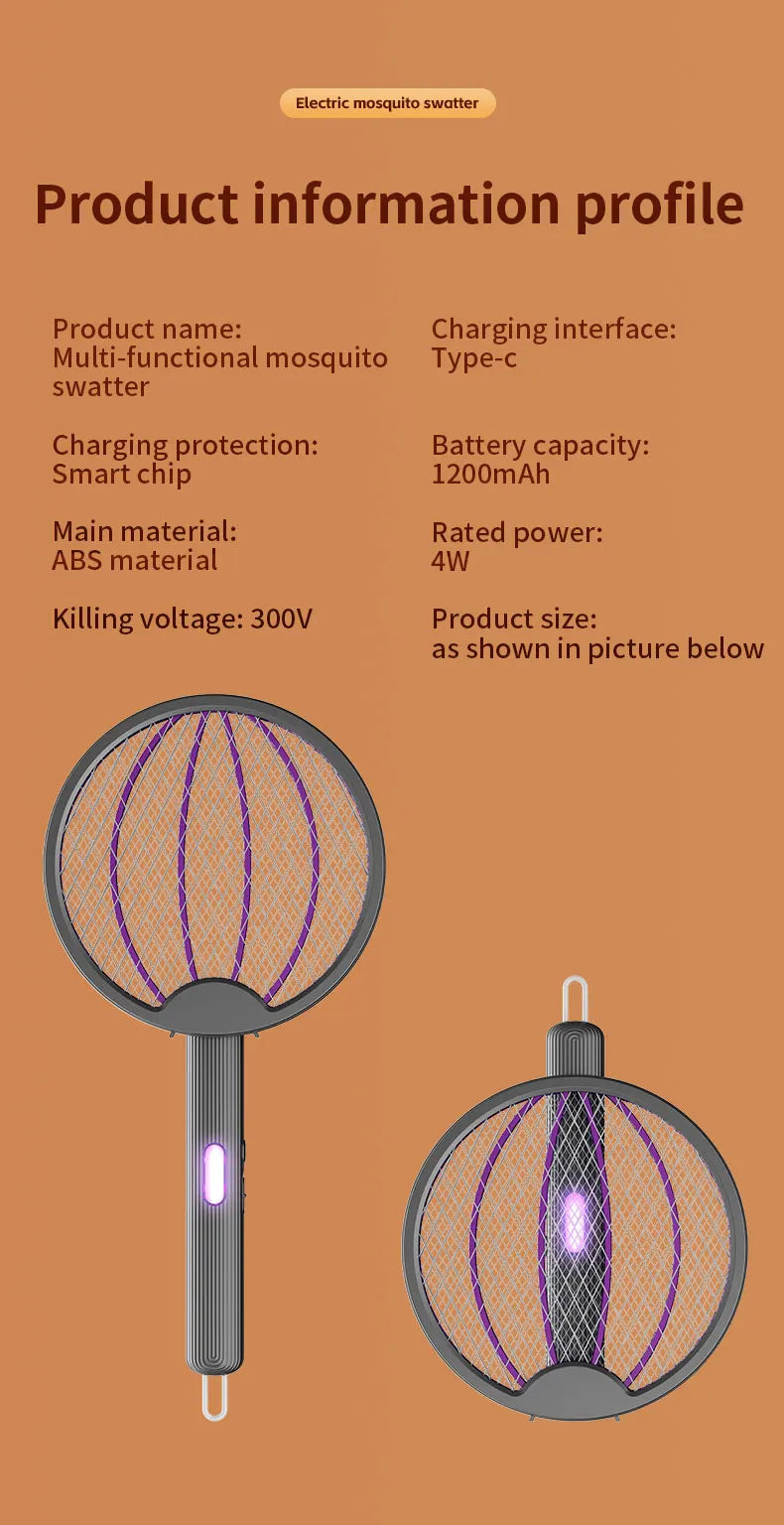 Foldable Electric Mosquito Swatter 3-in-1 Electric Mosquito Killer Anti-mosquito Lamp Rechargeable Wall-Mounted Mosquito Swatter