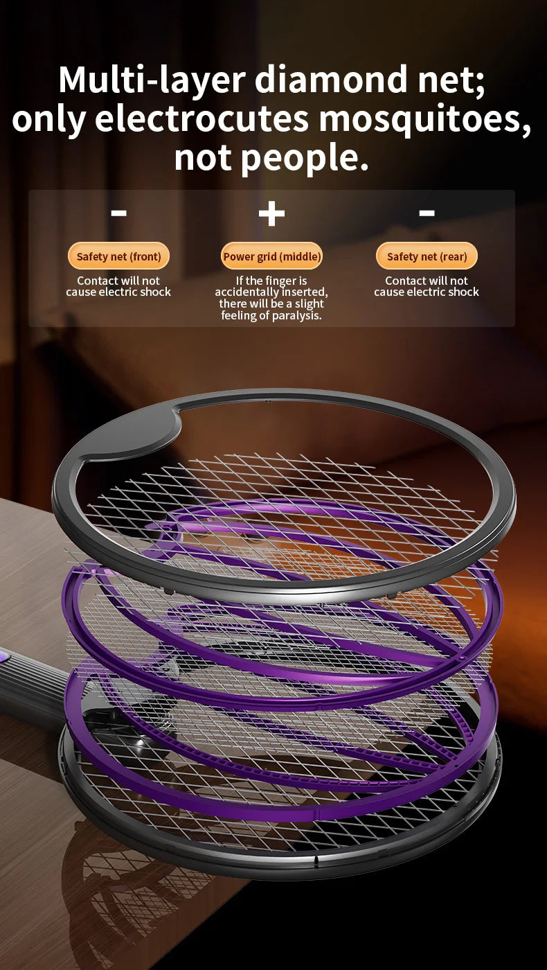 Foldable Electric Mosquito Swatter 3-in-1 Electric Mosquito Killer Anti-mosquito Lamp Rechargeable Wall-Mounted Mosquito Swatter