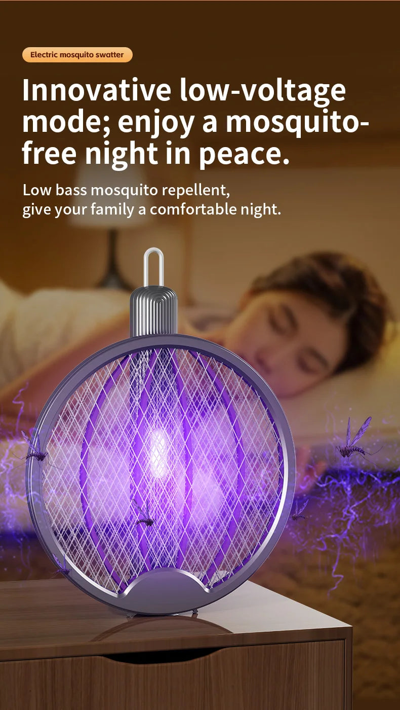 Foldable Electric Mosquito Swatter 3-in-1 Electric Mosquito Killer Anti-mosquito Lamp Rechargeable Wall-Mounted Mosquito Swatter