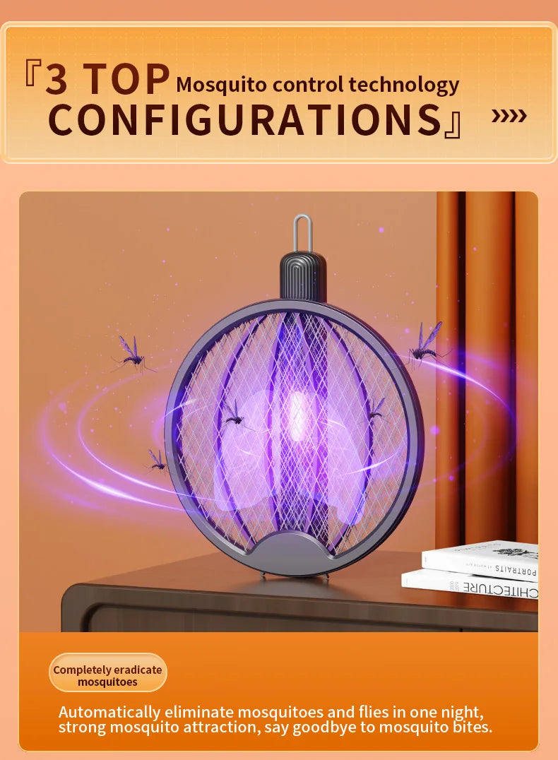 Foldable Electric Mosquito Swatter 3-in-1 Electric Mosquito Killer Anti-mosquito Lamp Rechargeable Wall-Mounted Mosquito Swatter