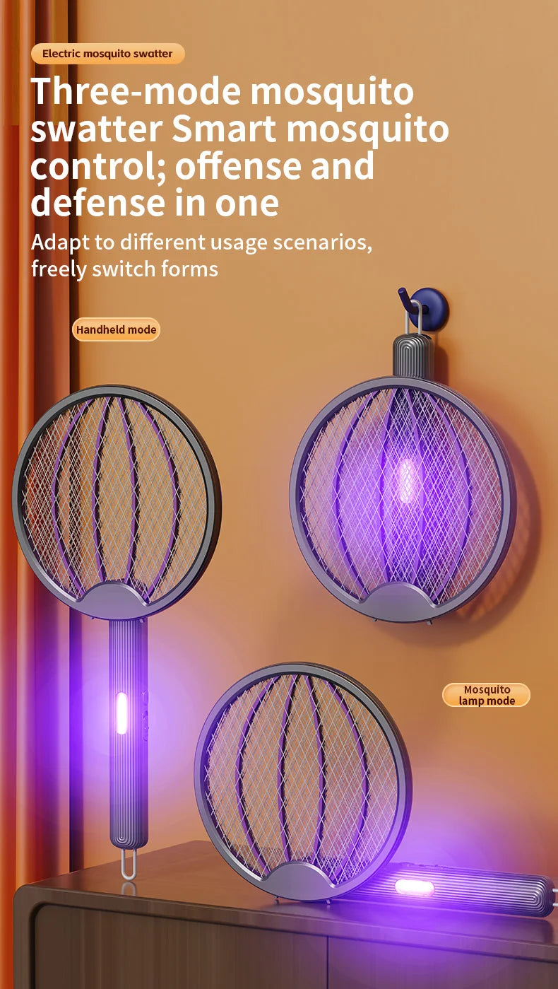 Foldable Electric Mosquito Swatter 3-in-1 Electric Mosquito Killer Anti-mosquito Lamp Rechargeable Wall-Mounted Mosquito Swatter