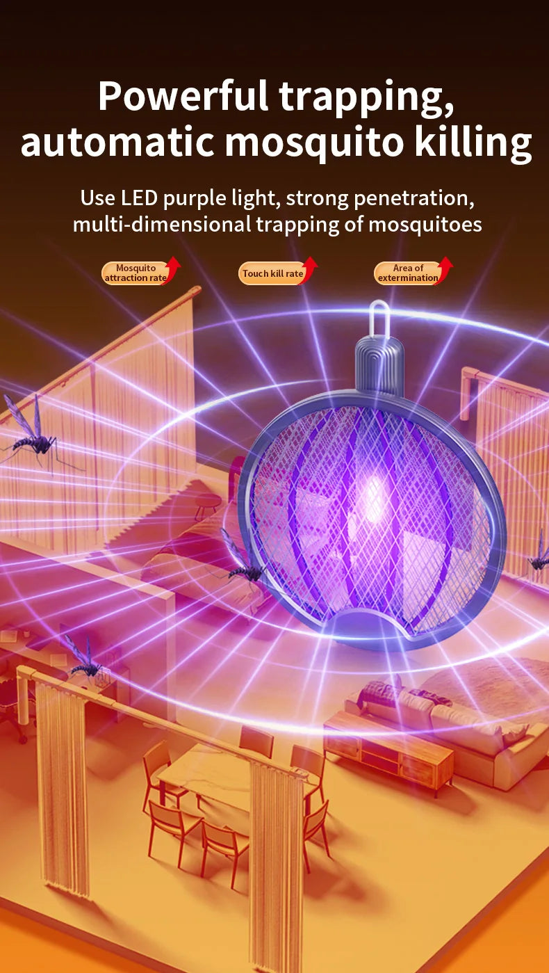 Foldable Electric Mosquito Swatter 3-in-1 Electric Mosquito Killer Anti-mosquito Lamp Rechargeable Wall-Mounted Mosquito Swatter