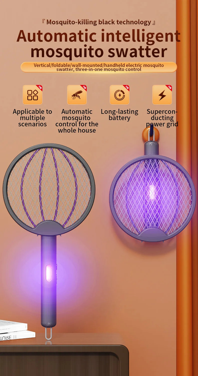 Foldable Electric Mosquito Swatter 3-in-1 Electric Mosquito Killer Anti-mosquito Lamp Rechargeable Wall-Mounted Mosquito Swatter